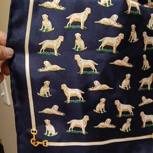 Alynn Dog Patterned Golden Retriever Silk Navy Blue Scarf